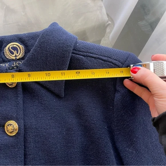 St. John Basics Cardigan Womens L Navy Blue Santana Knit Jacket Sweater Luxury - Picture 5 of 9